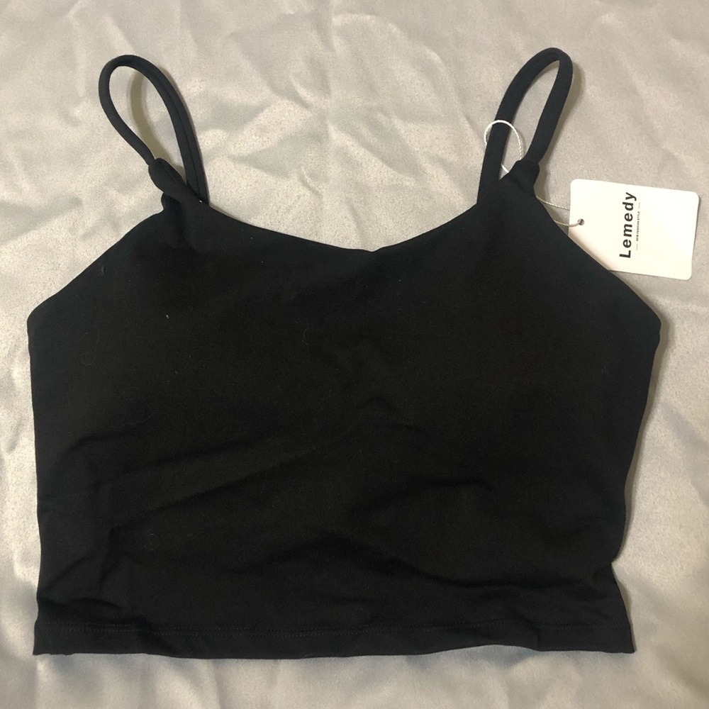 New Small Black Sports Bra Shelf Padded Bralette Spaghetti Strap